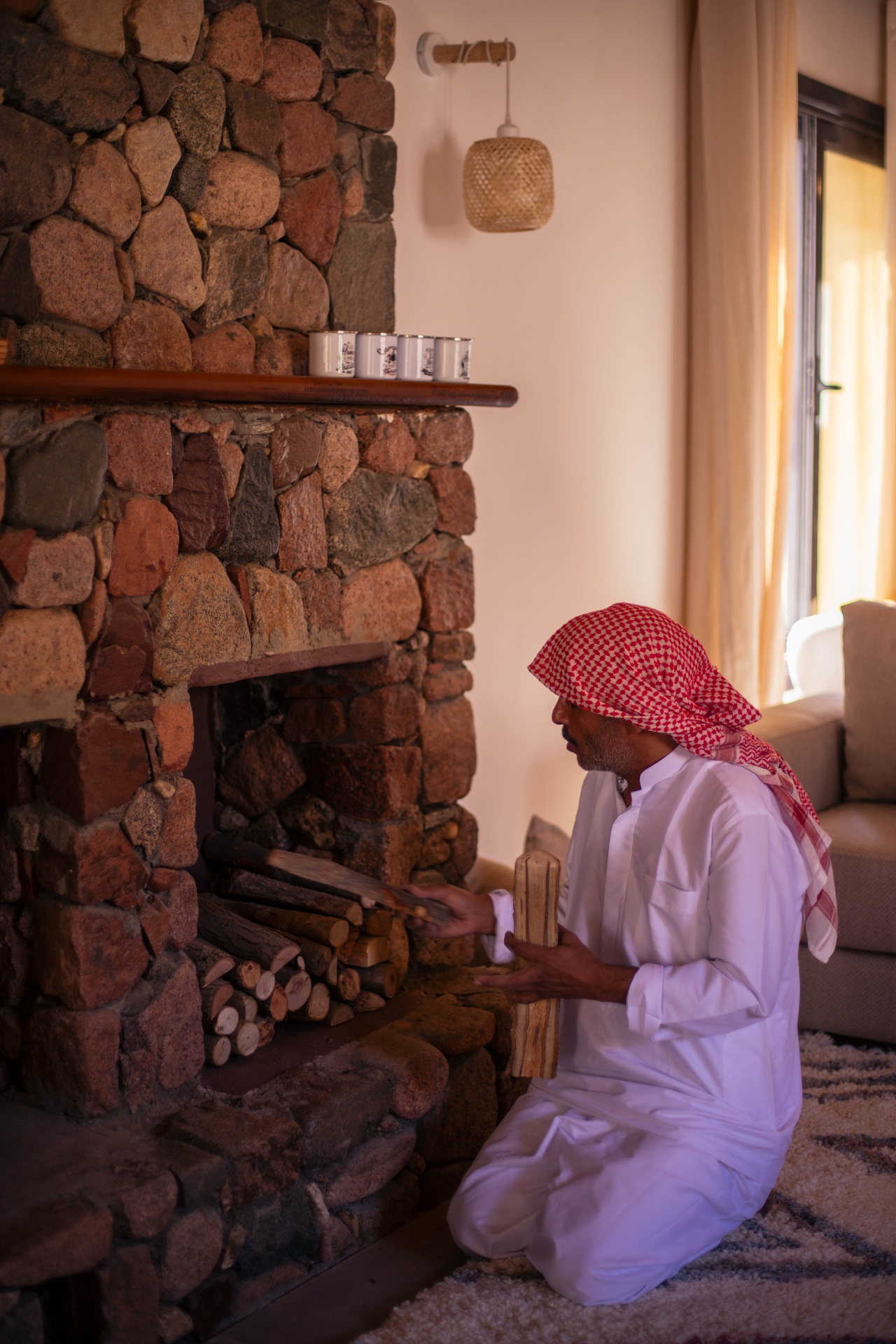 Local team member preparing fireplace service